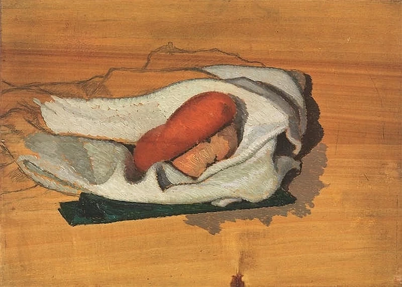 Composizione con panno e zucca
